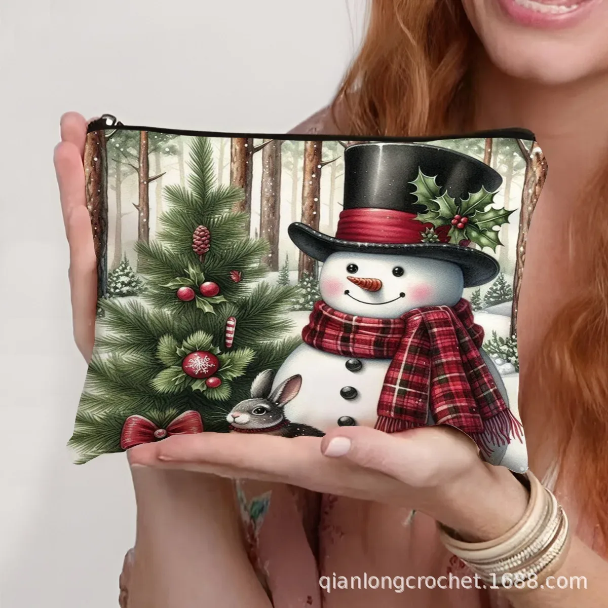 sacs de maquillage tendance de noël, étuis à crayons imprimés bonhomme de neige et sacs de rangement pouvant être personnalisés pochette de maquillage, offre spéciale