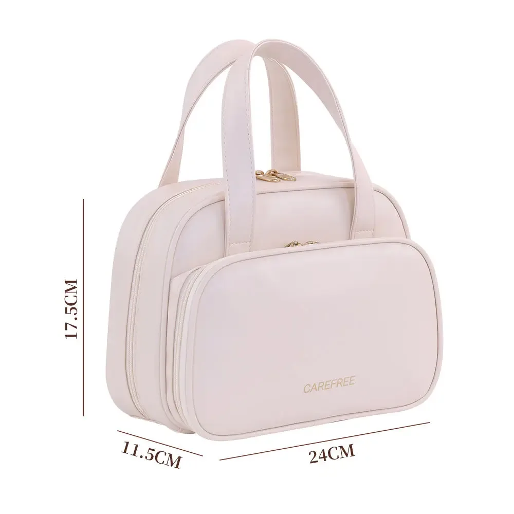 sac de rangement de cosmétiques à deux étages, espace de rangement surdimensionné avec poignées et plusieurs poches, trousse de toilette en matériau pu