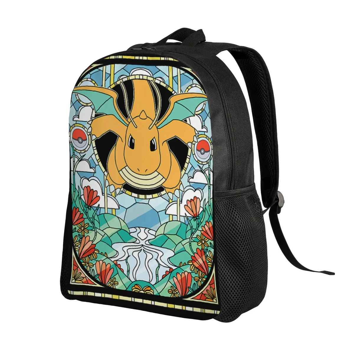 Sacs à dos Pokemon Dragonite Stained Glass Dragon Type Generation 1 Daypack mochila Journey Sac à dos à fermeture éclair
