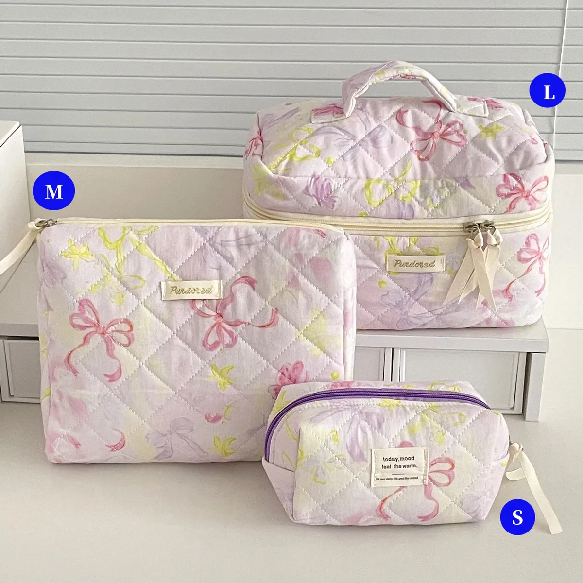 ensemble de trousses de toilette matelassées à fleurs style yt ins, en coton, pour organiser les cosmétiques, sacs de voyage pour articles de toilette, comme cadeau pour filles