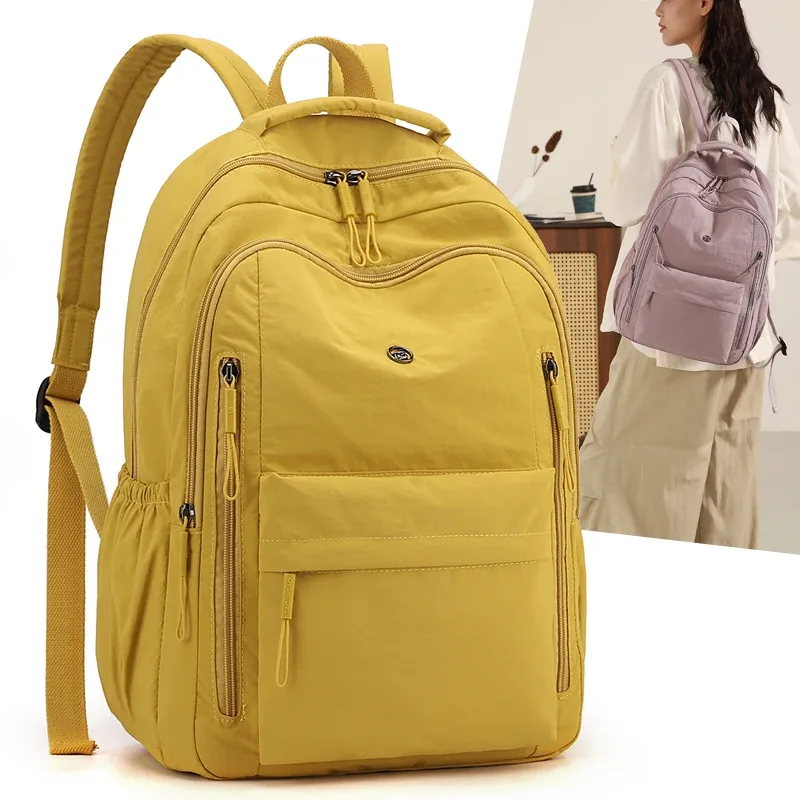 Sac à dos décontracté en nylon grande capacité pour femme, multi-couches, tendance, pour voyage, école, camping et randonnée en extérieur
