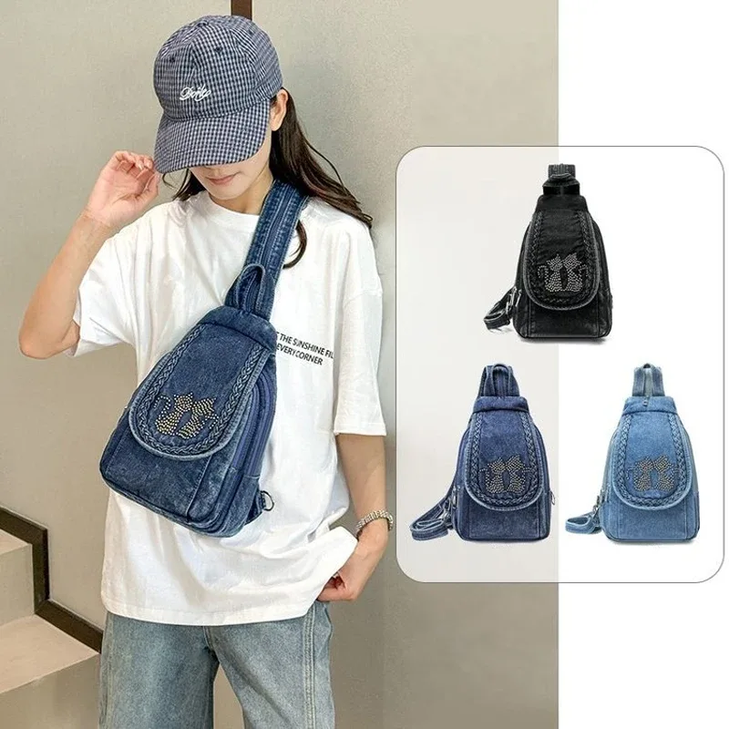 sacs à dos en jean tendance pour femmes, petits sacs de voyage, sacs à dos en jean pour femmes, sacs de poitrine pour femmes