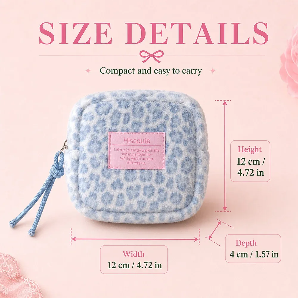 pochette cosmétique en peluche à imprimé léopard, mignonne, chaude, mini, carrée, légère, boîte à rouge à lèvres, sac de rangement pour maquillage, pour un usage quotidien
