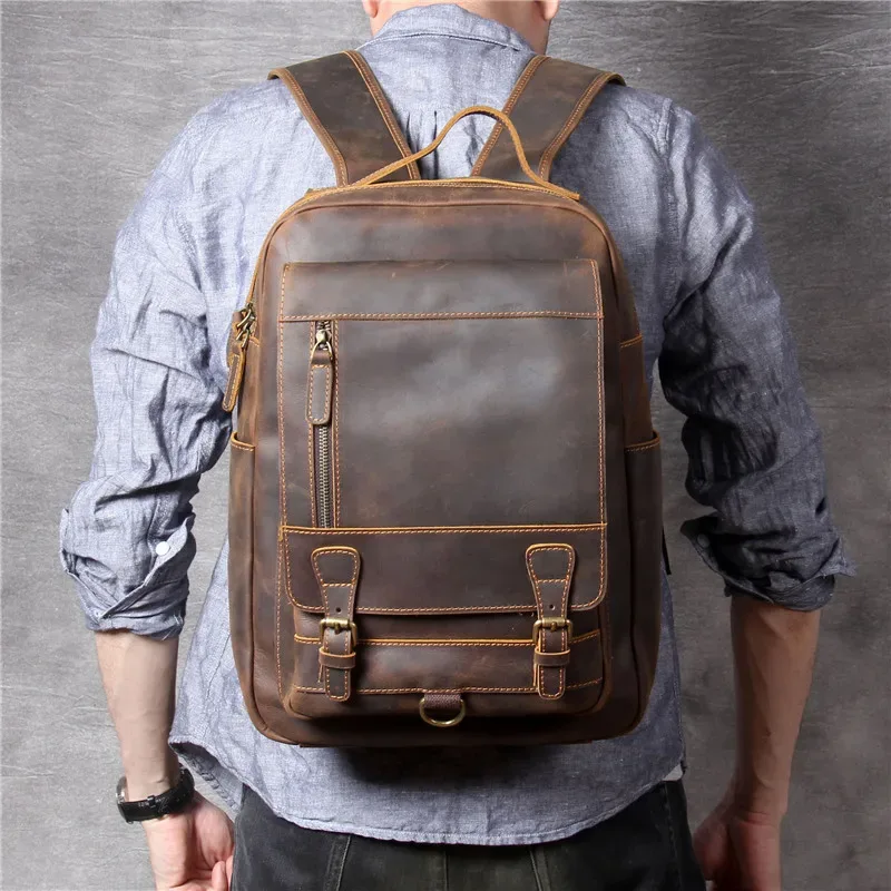 pndcloser-sacs à dos en cuir de vachette pour hommes, sac à dos de voyage pour ordinateur portable, sacs à livres en cuir véritable, rétro, simple, elin, cheval, antivol, haute qualité