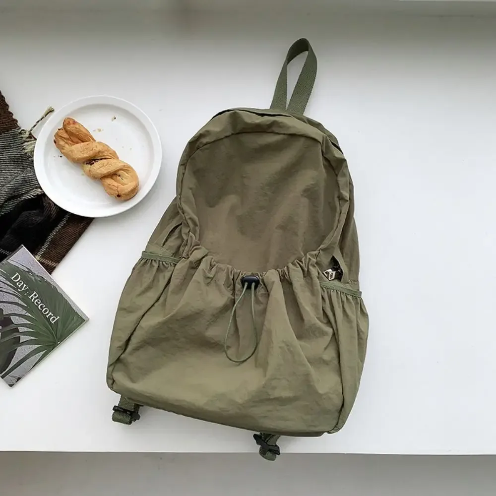 sac à dos coréen mignon avec cordon de serrage, pliable, léger, souple, en nylon, sac fourre-tout, sac à livres, sac à bandoulière pour employé de bureau