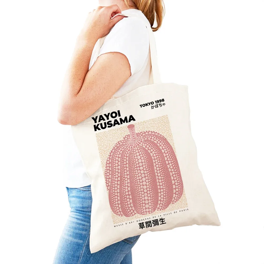 sac à main dot pumpkin lady shop yayoi kusama pour femmes, sacs de shopping à double impression, motif de champ de fleurs, sac fourre-tout pour filles, motif d'œil