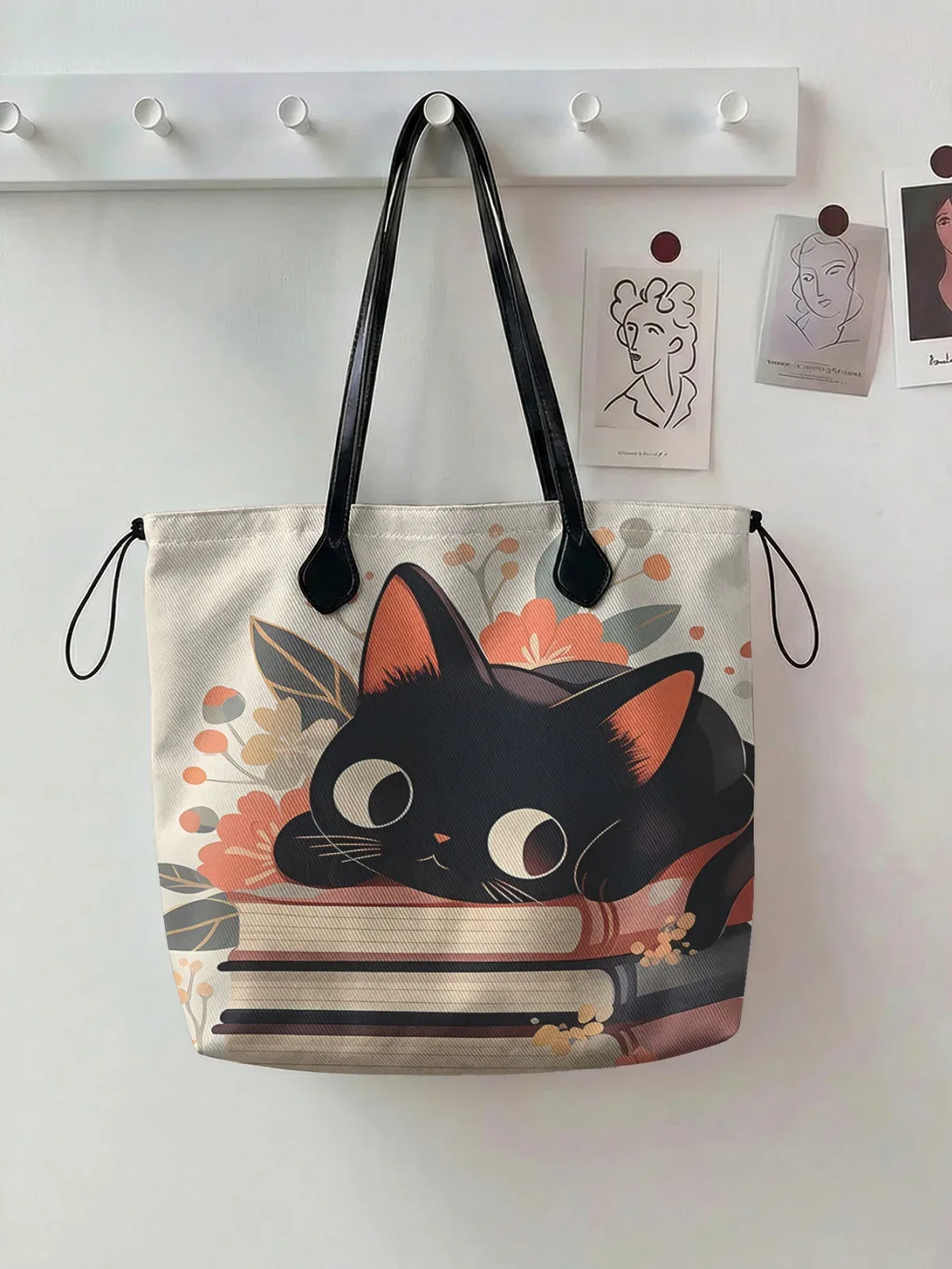 sac fourre-tout coloré à imprimé chat pour femme, grande capacité, avec poignée en cuir, sac de shopping décontracté, sac à bandoulière