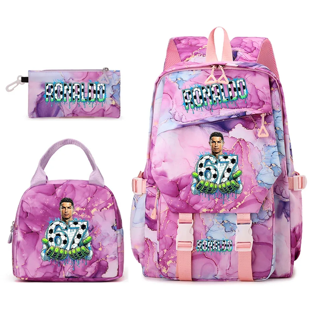 ensemble de sacs à dos pour étudiants avec imprimé cr7 ronaldo 67, avec sac à lunch et trousse à crayons, sac à dos de voyage pour adolescentes