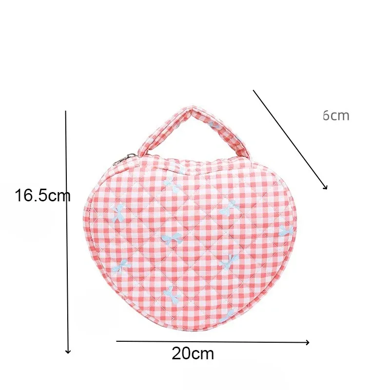 nouveau sac à cosmétiques matelassé en forme de cœur, grand sac de rangement de toilette de voyage portable, cadeau de saint-valentin, sac de maquillage en coton floral avec nœud mignon