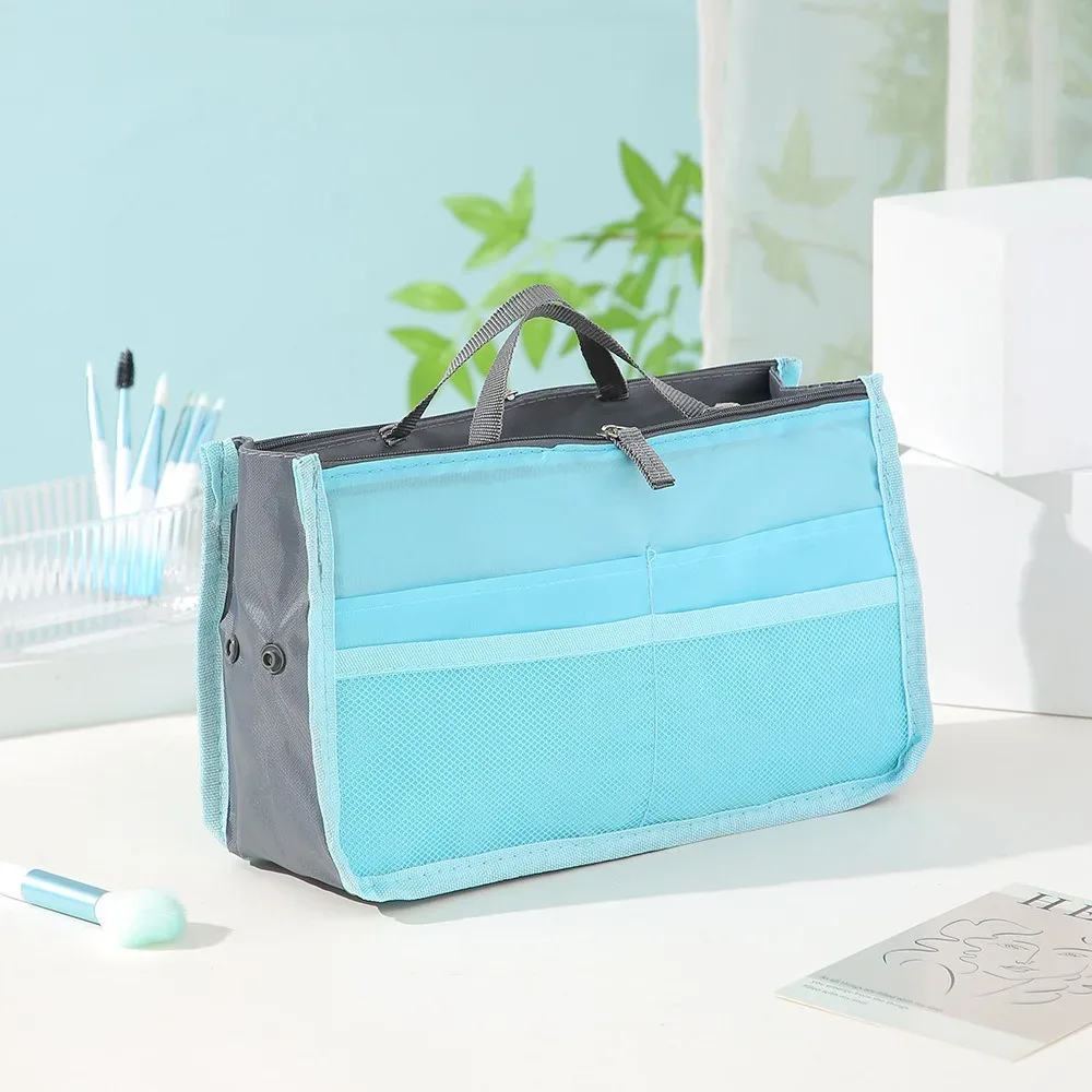 trousse de maquillage multifonctionnelle de grande capacité, sac de rangement portable à double fermeture éclair pour articles de toilette, sac de rangement de voyage pour maman, cosmétiques multi-poches