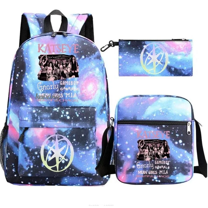 katseye chaud drôle impression sac à dos pour filles garçons étudiant pour adolescent enfants sac à dos cartable sac d'école décontracté 3 pièces/ensembles
