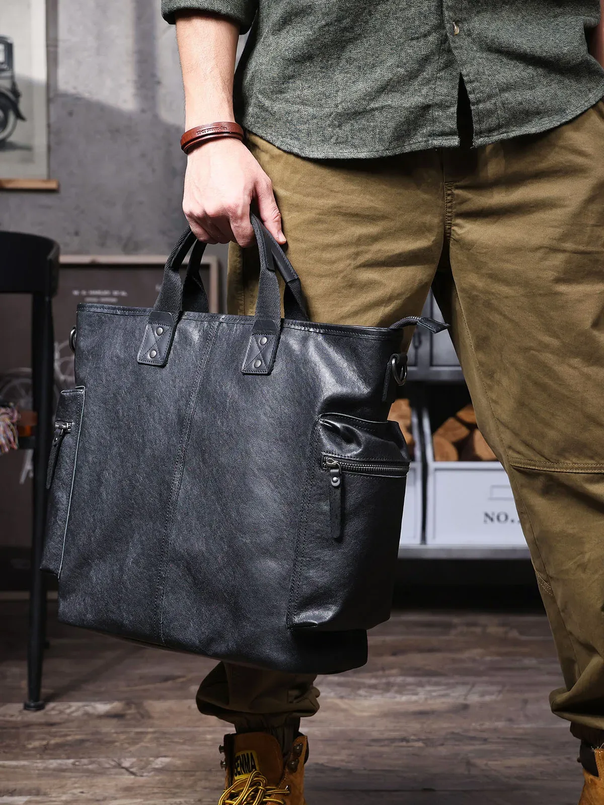 PNDME designers fait à la main en cuir de vachette tanné végétal hommes porte-documents noir en cuir véritable femmes grande capacité sac à main pour ordinateur portable