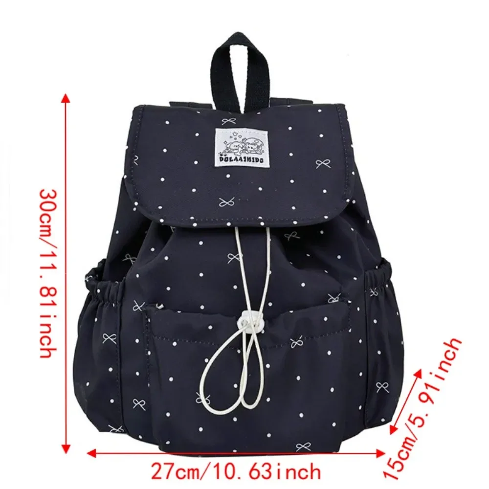 sac à dos à cordon de serrage à pois, grande capacité, ultra léger, double bandoulière, en nylon, avec nœud papillon, pour femme
