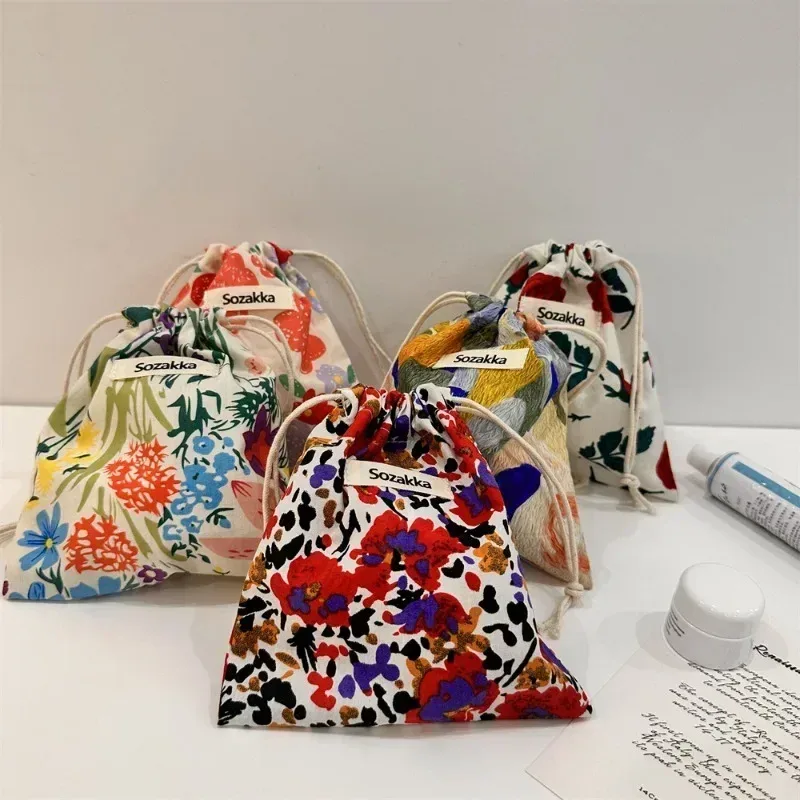 sac à cosmétiques en coton à cordon de serrage, fourre-tout pliable écologique, sacs à main portables, sacs d'épicerie pliables, sac de rangement en toile