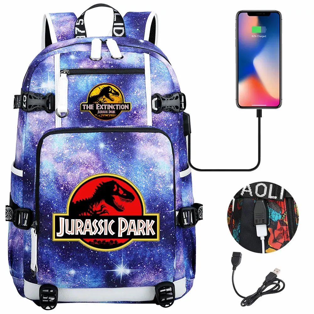 jurassic park world dinosaure sac à dos usb grande capacité étudiant mochila femmes hommes ordinateur portable garçon fille enfants retour à l'école livre sacs