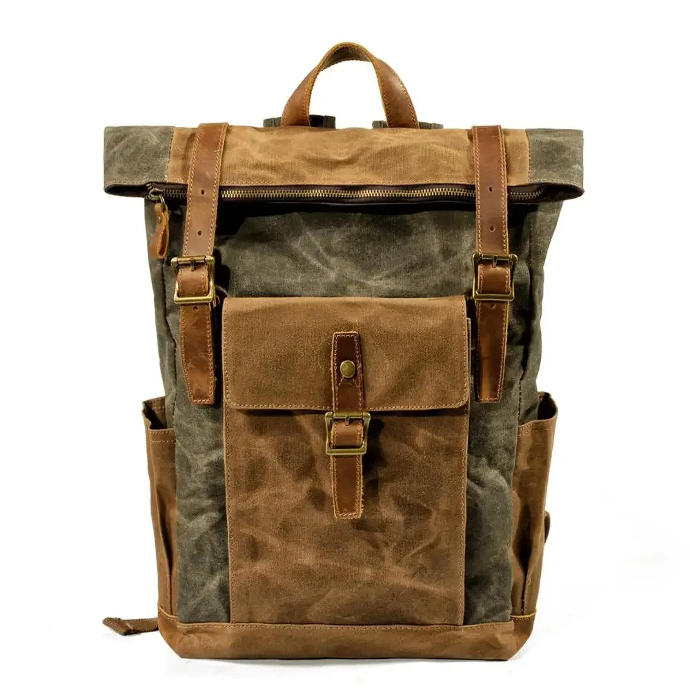 sacs à dos en toile vintage de luxe pour hommes, toile de cire d'huile, sac à dos de voyage en cuir, grands sacs de jour imperméables rétro