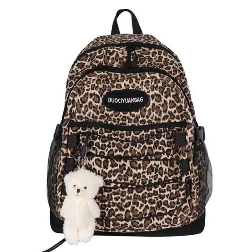 sac à dos de voyage imprimé léopard pour hommes et femmes, style européen, grande capacité, toile étanche, décontracté, double fermeture éclair, sacs à bandoulière, sac d'école