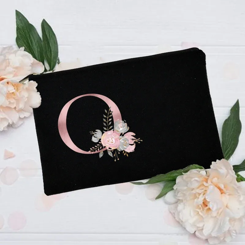 trousse de maquillage personnalisée avec nom initial, trousse à cosmétiques de mariée, pochette de toilette monogramme en toile, cadeaux pour demoiselle d'honneur, sacs de maquillage