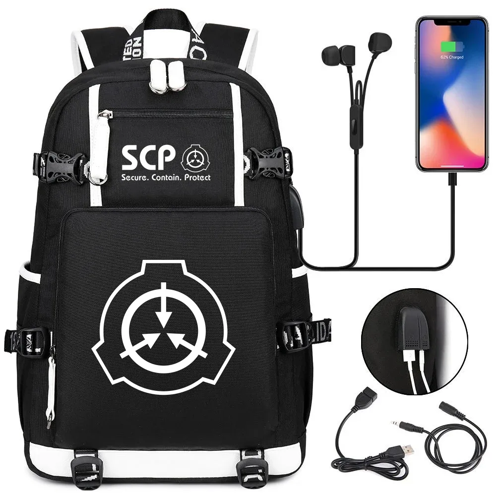 sac à dos scp foundation cartable noir, sacs d'école de dessin animé pour enfants adolescents, sac à dos de voyage scp, sacs initiés par ordinateur portable usb