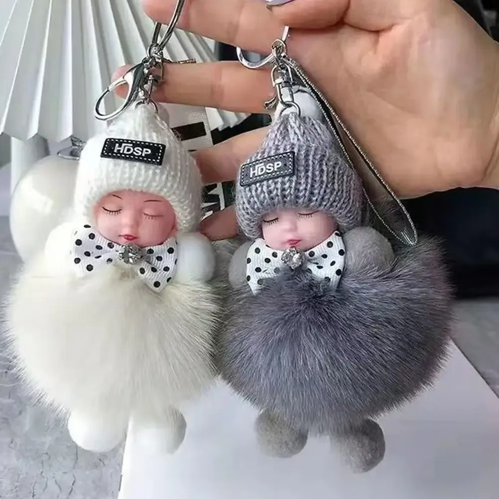 porte-clés en peluche pour bébé endormi, breloque, poupée moelleuse, sac de voiture, accessoire de mode pour femmes, décoration de sac à dos, cadeau