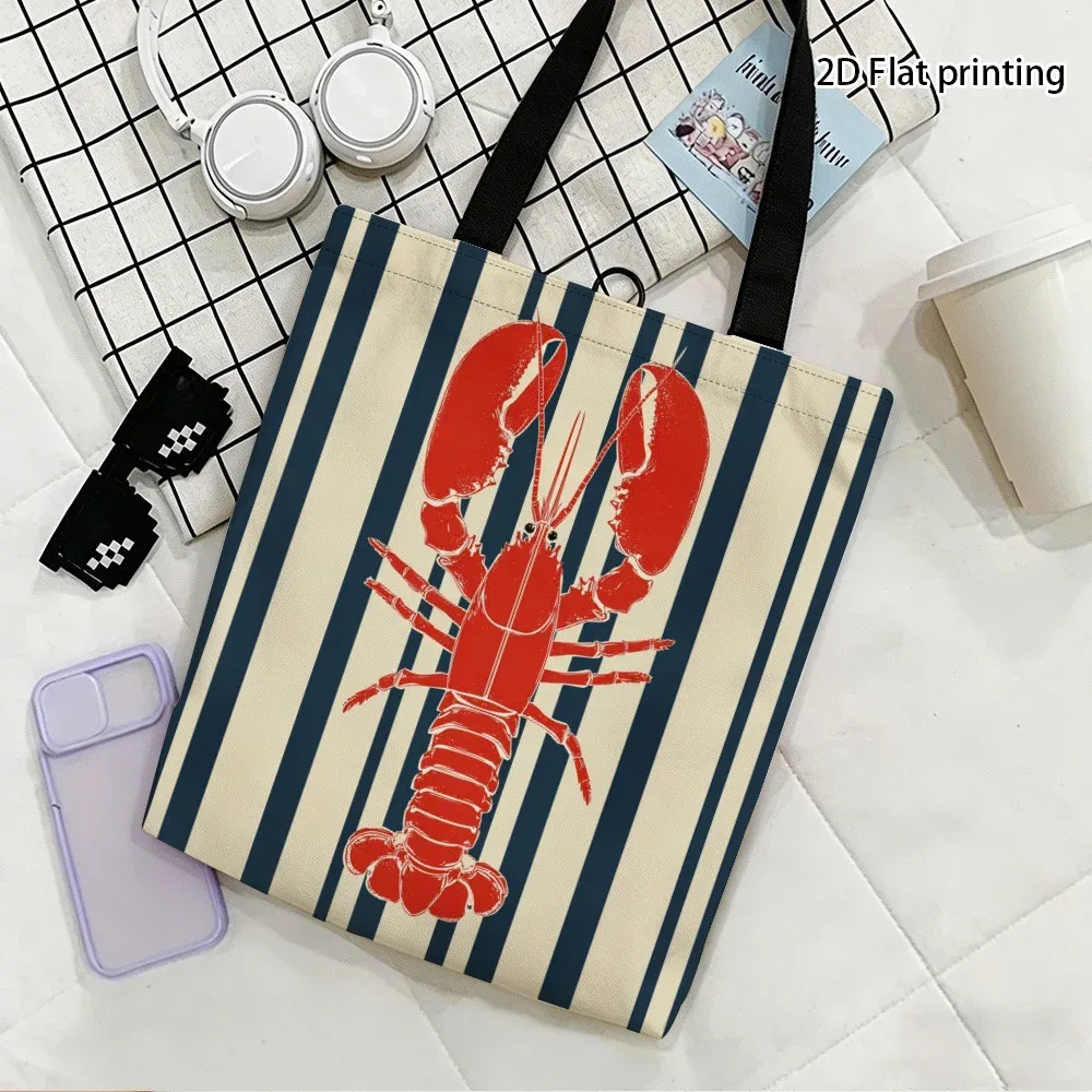 sac fourre-tout tendance avec illustration de rayures de homard rouge, sacs d'épicerie durables et réutilisables, sac à bandoulière pliable à imprimé coloré, cadeaux pour mère