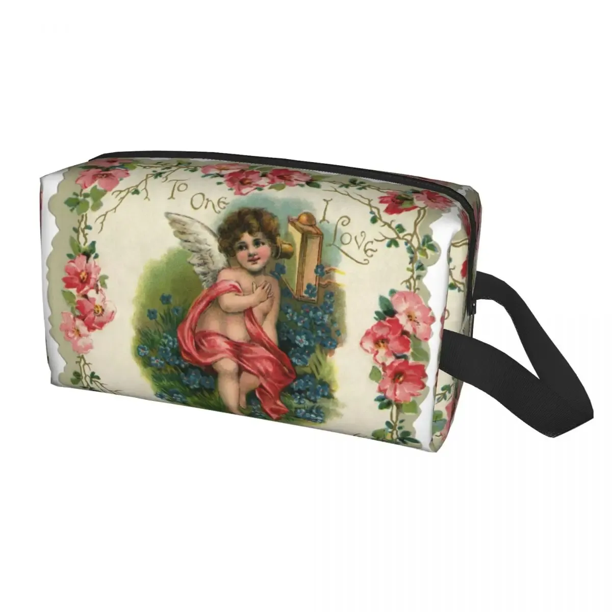 sac à cosmétiques de voyage personnalisé pour femmes, rose vintage, ange victorien, trousse de toilette de maquillage, trousse de rangement de beauté