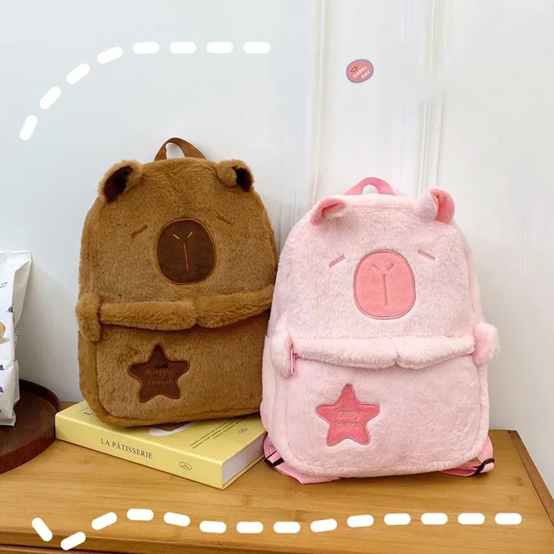 Sac à dos en peluche Capybara Kawaii pour femme, sac fourre-tout drôle de dessin animé, grande capacité, cadeau pour enfants, polyvalent, nouveau