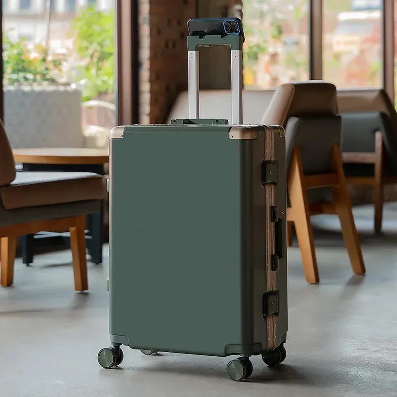 valise de voyage grande capacité couleur unie avec serrure à combinaison, cadre en aluminium, poignée télescopique de luxe pour hommes et femmes