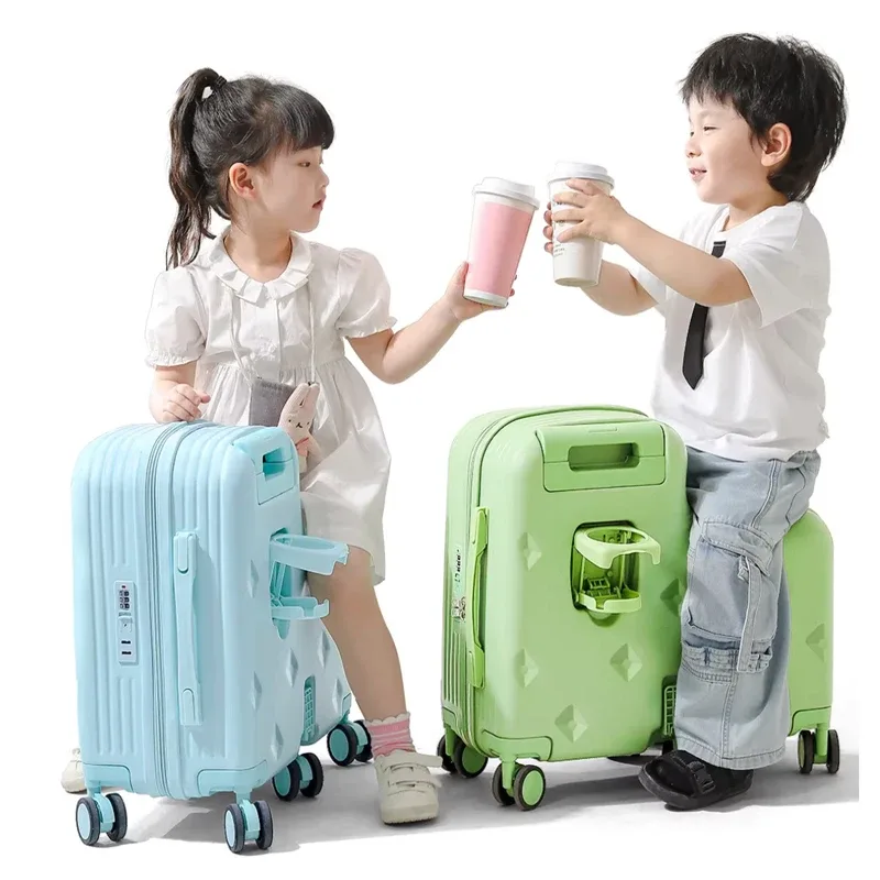 valise à roulettes 2-en-1 pour enfants, petite valise de cabine 18/20 pouces avec porte-gobelet pour garçons e