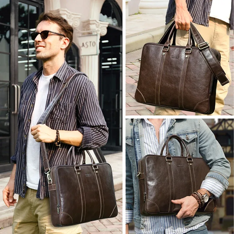 contact's-sac à main en cuir group pour ordinateur portable, sacoche de bureau, pour homme d'affaires, bombes, 16 pouces