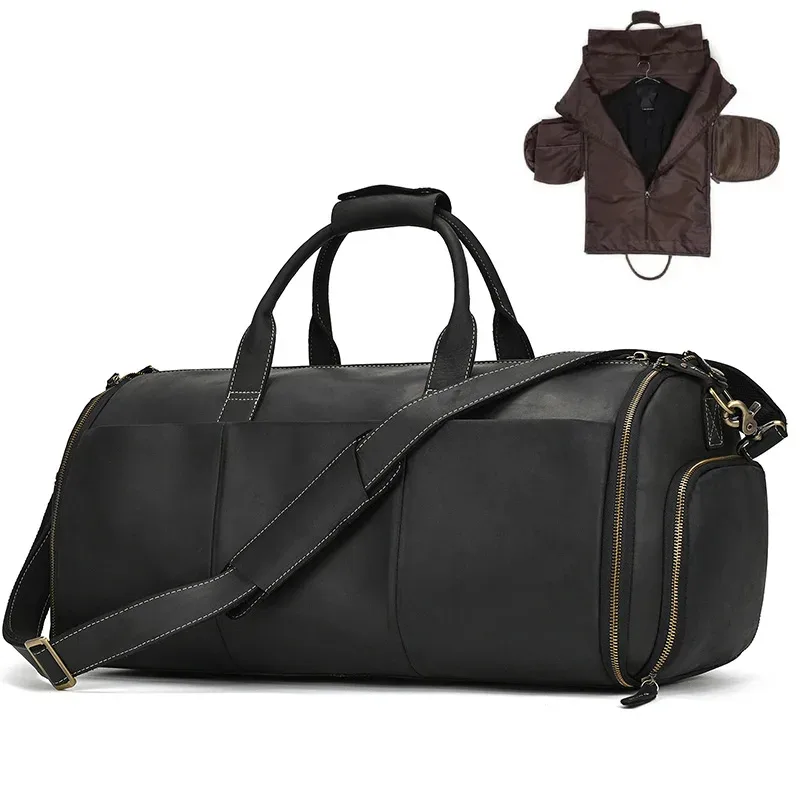 elin-sac pliant en cuir trempé pour homme, sacoche de voyage d'affaires avec poche à chaussures, juste de vêtements, bagage, polochon pour costumes