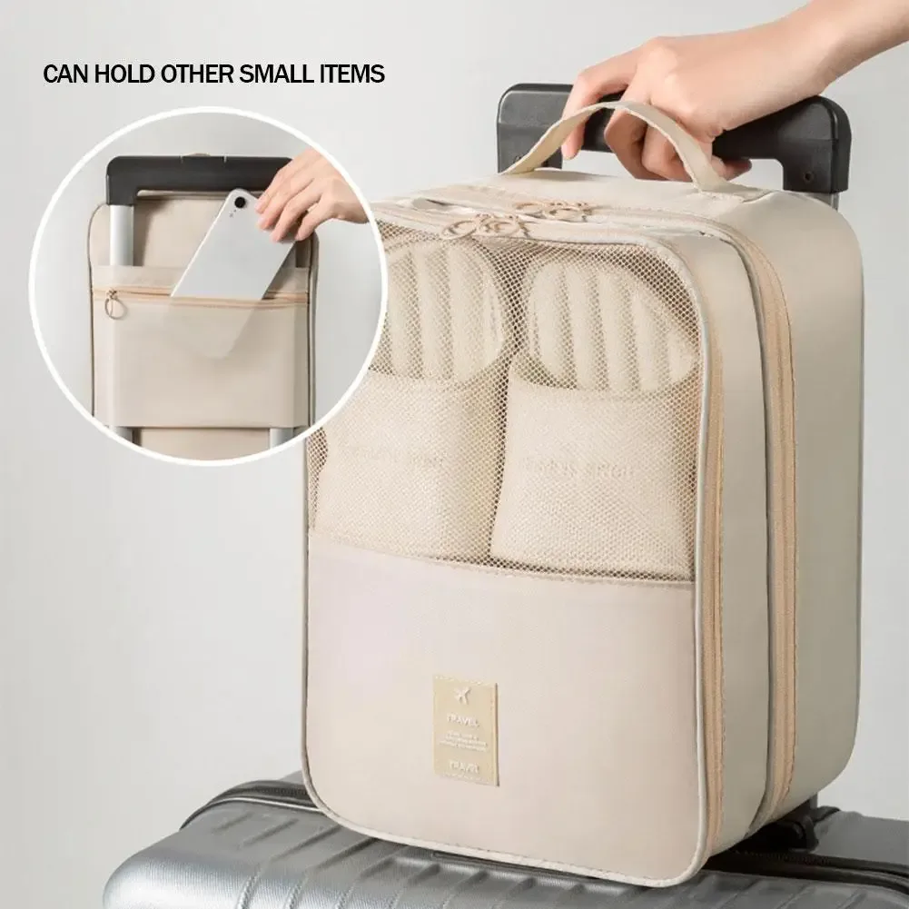 sac à chaussures de voyage en tissu oxford, organisateur de rangement multifonctionnel à 3 couches, pochette à chaussures portable et étanche pour voyage