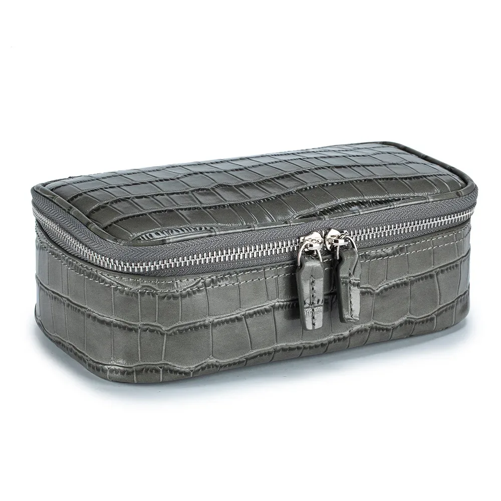 pochette de maquillage en cuir véritable à motif crocodile, grande capacité, portable, pour voyage, organiseur de toilette, sac à main, pochette cosmétique de luxe