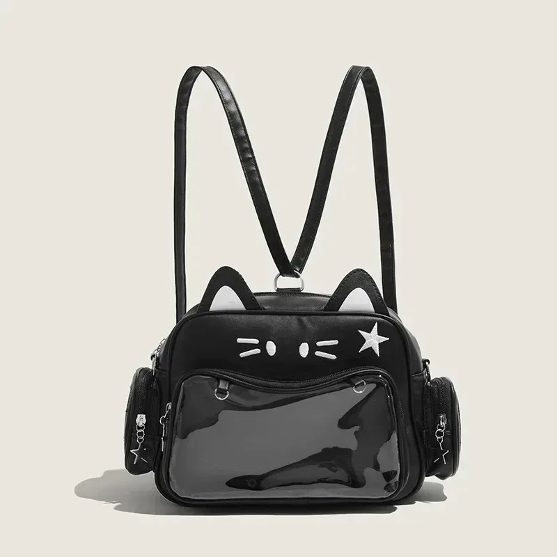 sacs à dos tendance pour femmes y2k, style coréen et japonais, sacs ita chat kawaii en pu, sacs à bandoulière esthétiques avec poche transparente pour filles