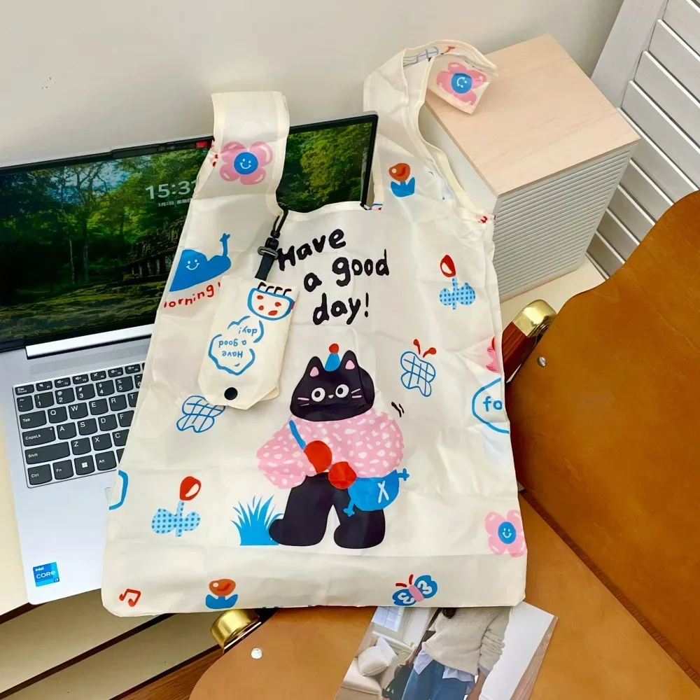 sac de courses pliable en nylon créatif, sacs de rangement, fourre-tout, sac écologique de dessin animé, sac d'épicerie de voyage étanche réutilisable, collation