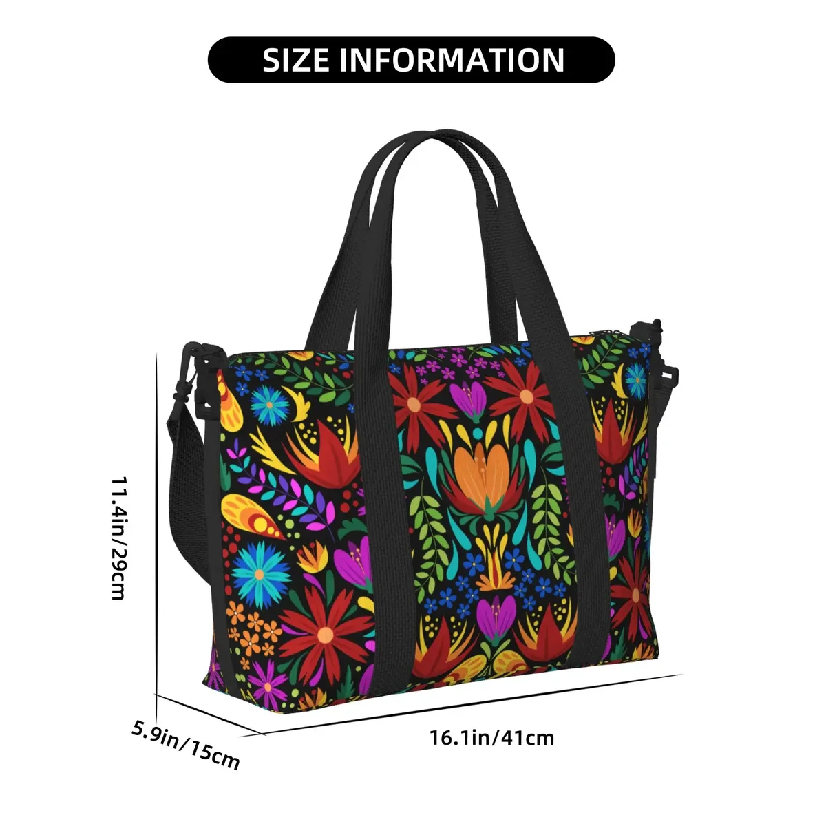 sac de voyage léger avec fleurs mexicaines, sacs de nuit pour week-end, fourre-tout boho art floral pour sport, gymnastique, yoga