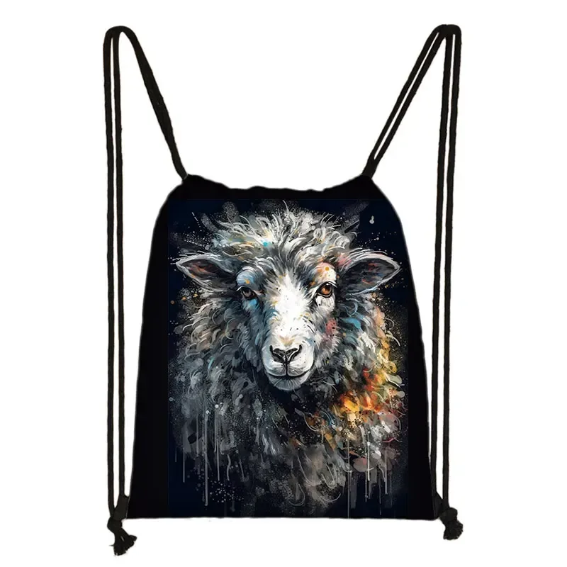 sac à dos imprimé animal théâtre l loup éléphant cheval, sacs à cordon de proximité pour femmes, sac de rangement mode pour adolescentes, sacs à livres kawaii pour filles, cadeau