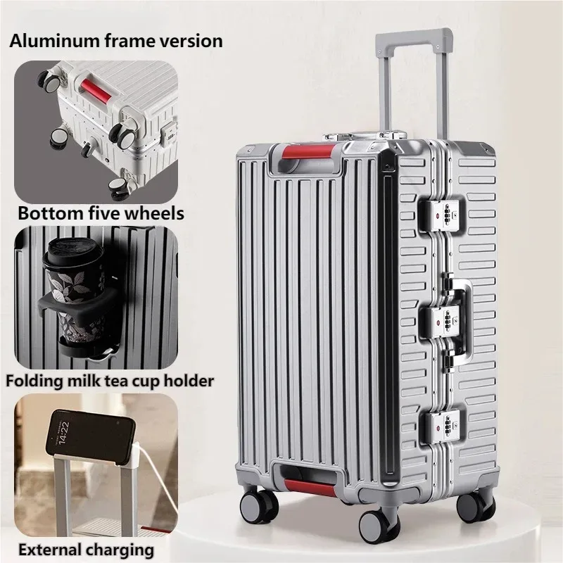 valise de voyage multifonctionnelle pour étudiants et professionnels, avec cadre en aluminium, serrure à combinaison, porte-gobelet et roues silencieuses multidirectionnelles