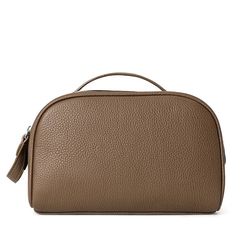 trousse de toilette en cuir grainé pour femme, grande capacité, avec poignée, idéale pour les voyages et l'usage quotidien