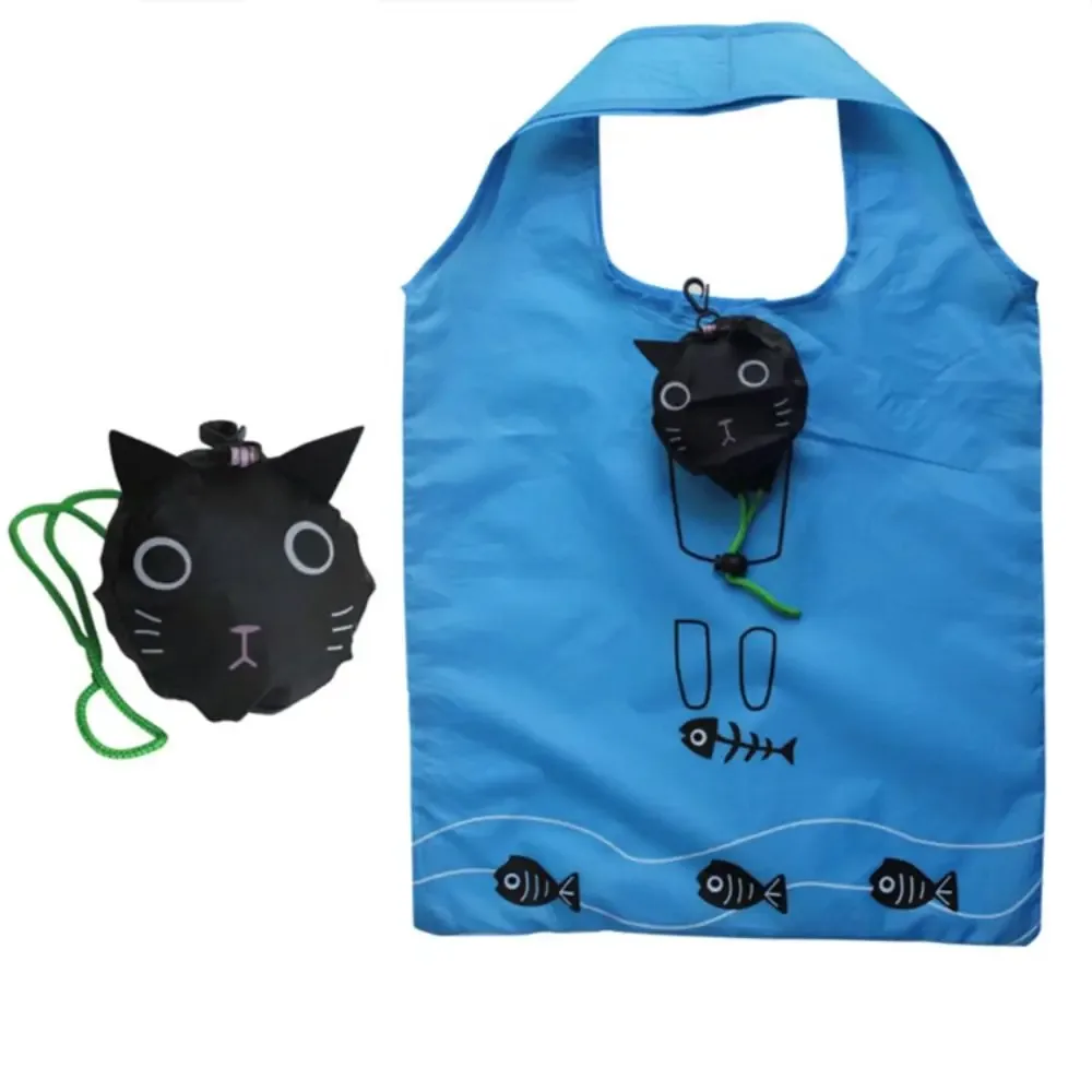 sac de courses pliable portable motif grenouille, sac écologique pliable motif chat de dessin animé, pochette d'épaule, sac de rangement écologique pour femmes