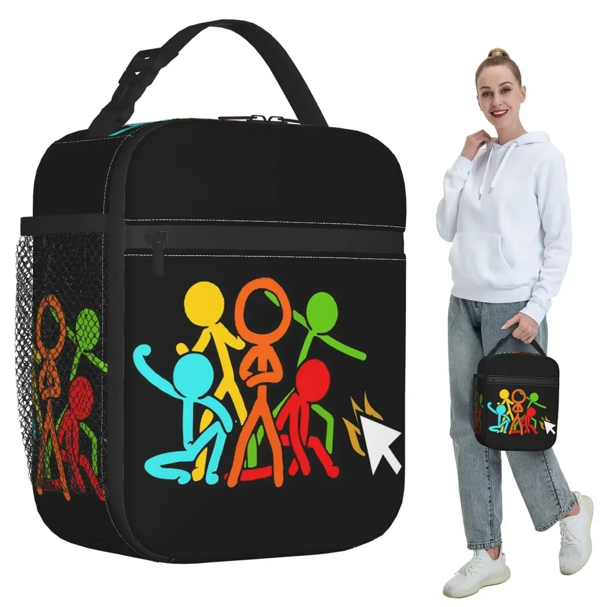 Five Stick Figures Alan Becker Gaming Sac à lunch isotherme pour enfants, boîte à nourriture thermique pour l'école, sac fourre-tout, boîtes à lunch, conteneur