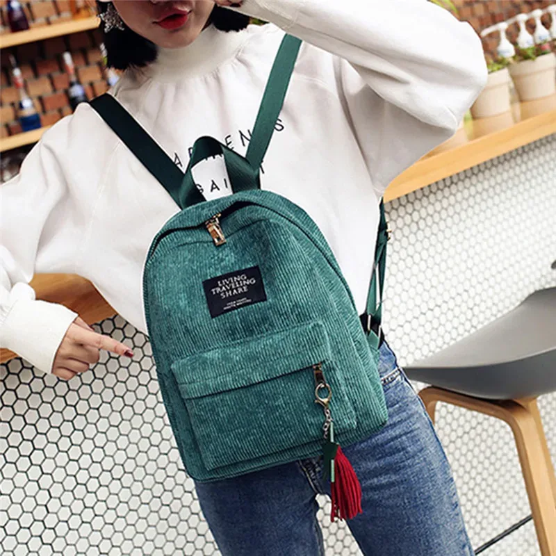 mini sac à dos en velours côtelé simple pour femme, style campus, capacité de document pure, double initié, solide, mode