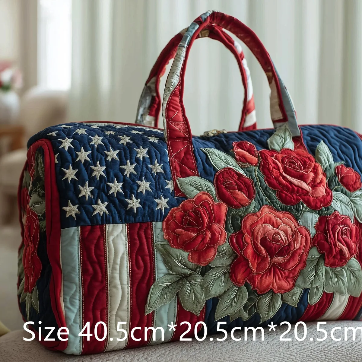 sac de voyage matelassé vintage pour femme, motif étoiles et rayures patriotiques, imprimé 3d roses et cardinaux, sac de week-end, sac de sport, sac de nuit