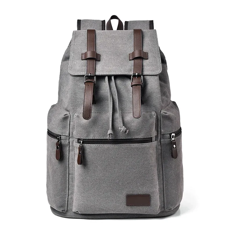 sac à dos en toile vintage pour hommes, sac de grande capacité avec bretelles en cuir, plusieurs poches pour l'organisation, idéal pour les voyages