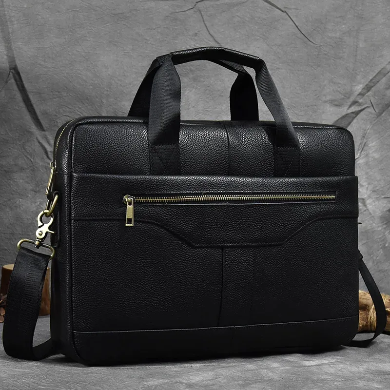 sac pour ordinateur portable en cuir véritable pour homme, sac d'affaires, étuis à bombes pour homme, fourre-tout de travail avec sangle, sac de messager pour homme, marque de luxe, 14 pouces