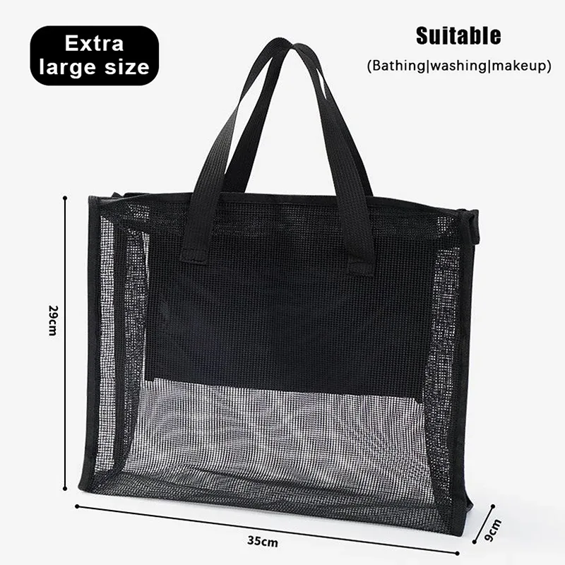 sac de rangement portable pour douche corporelle, lavage de voyage ; pochette cosmétique de maquillage en maille de grande capacité ; sacs à main de toilette polyvalents.