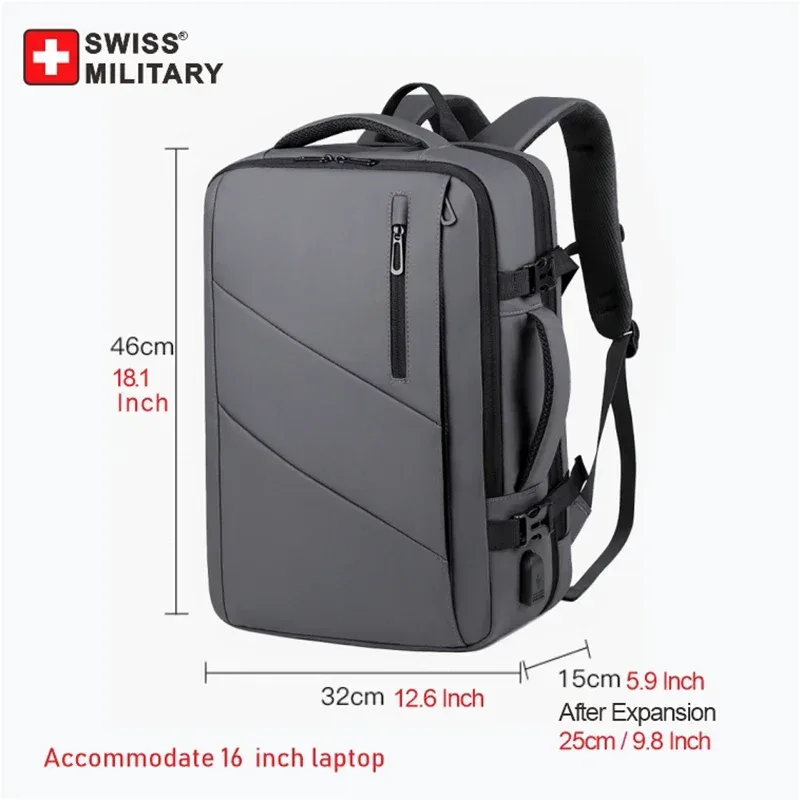 sac à dos militaire suisse pour ordinateur portable, 17 pouces, multi-poches, extensible, étanche, usb, pour l'école, voyage d'affaires