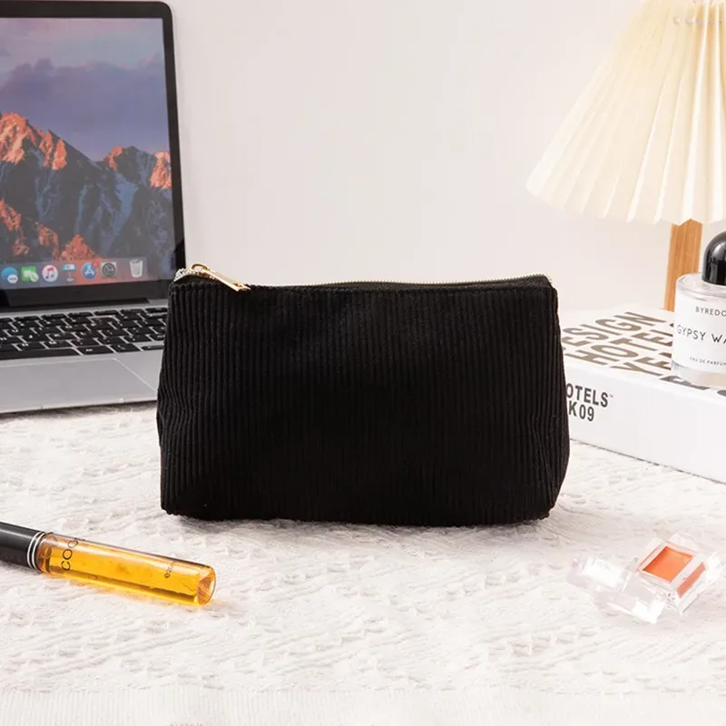 nouvelle trousse de rangement pour cosmétiques en velours côtelé pour femmes, trousse à cosmétiques pratique de grande capacité, trousse à pinceaux de maquillage