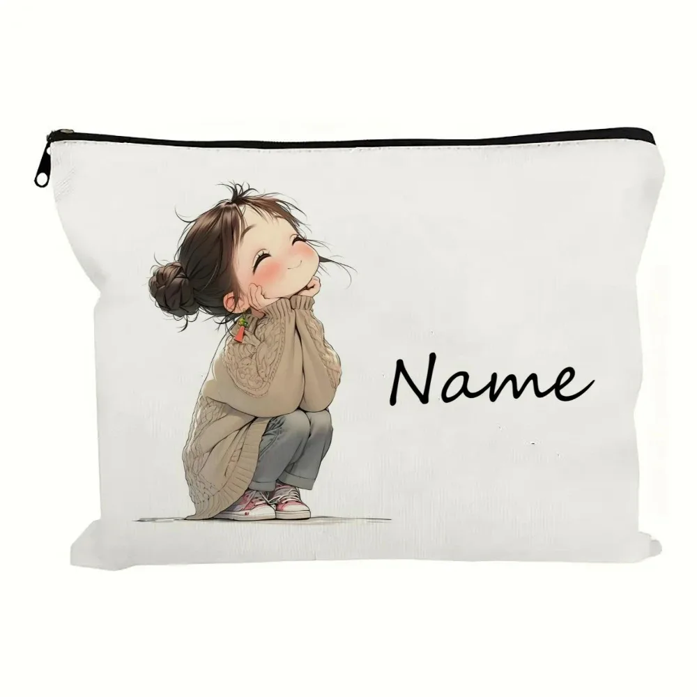 sac de maquillage vintage avec nom personnalisé pour fille, sac à main, trousse de toilette, trousse à crayons, cadeau de vacances, sac à cosmétiques