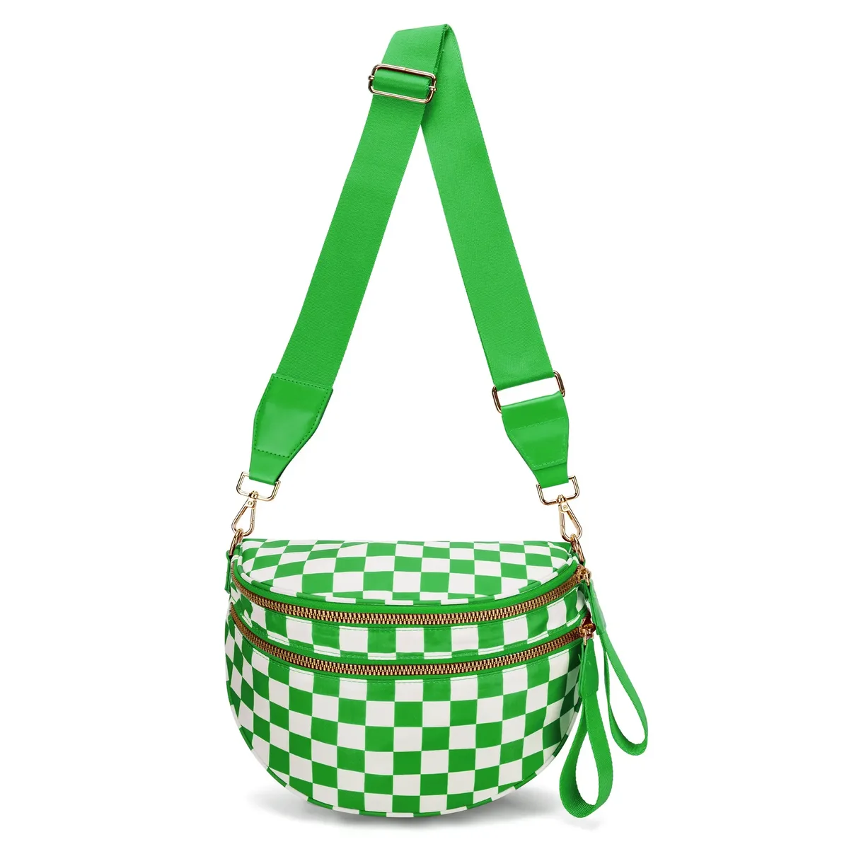 sac banane à carreaux pour femmes, sac banane décontracté, grande capacité, sangle réglable, sac à bandoulière simple pour maman, fourre-tout de voyage quotidien